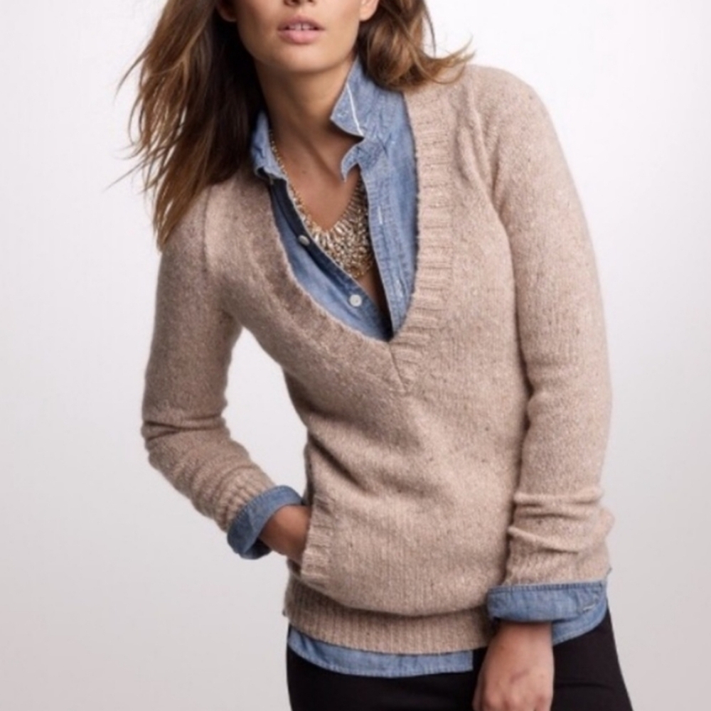 J. Crew Donegal Pocket V-Neck Mohair Wool Angora Rabbit Womens Sweater | Size XS